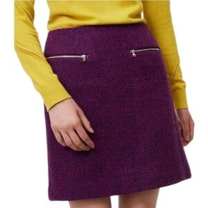 LOFT Burgundy Chevron Zip Pocket Mini Tweed Skirt